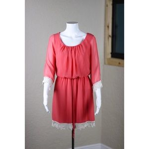 Jodi Kristopher Peach Lace Trim Dress- XS